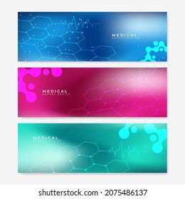 Abstract medical background with hexagonal structure shapes. Technology technical network banner background. Abstract vector background. Science, medicine and innovation technology concept.