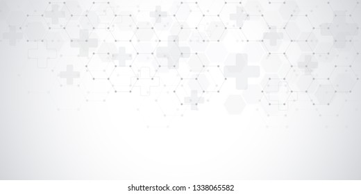 Abstract Medical Background With Hexagons Pattern. Concepts And Ideas For Healthcare Technology, Innovation Medicine, Health, Science And Research