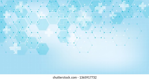 Abstract medical background with hexagons pattern. Concepts and ideas for healthcare technology, innovation medicine, health, science and research