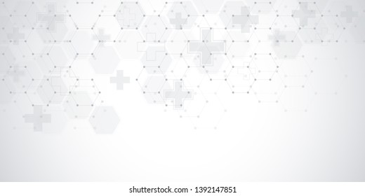 Abstract Medical Background With Hexagons Pattern. Concepts And Ideas For Healthcare Technology, Innovation Medicine, Health, Science And Research