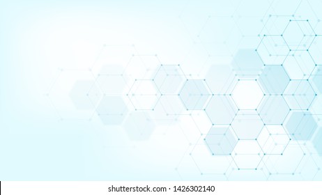 Abstract Medical Background With Hexagons Pattern. Concepts And Ideas For Healthcare Technology, Innovation Medicine, Health, Science And Research