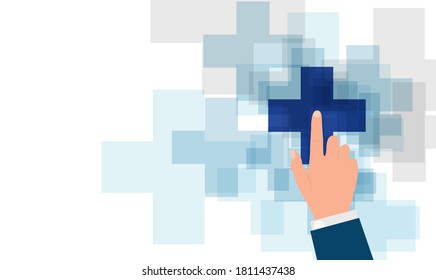 Abstract medical blue Helping hands pharmacy sign symbol.
