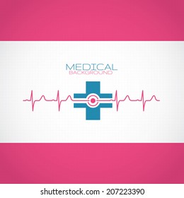 Abstract medical cardiology ekg illustration red blue background 