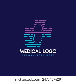 Abstract medical cross combined with medicinal pills logo concept. Minimalist modern colorful logo vector