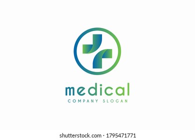 Abstract medical cross logo design. Color creative spiral vector logotype.