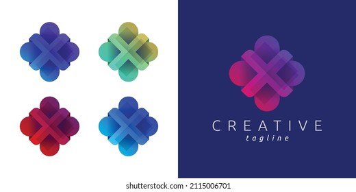 Abstract medical cross logo with modern gradient color template premium vector