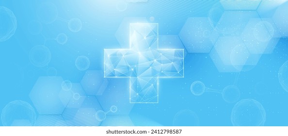 Abstract medical cross shape and science concepts on a soft blue background. Healthcare and medical blue banner. Vector