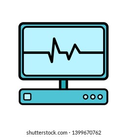 Abstract medical device with a monitor for examination of the heart, ultrasound and cardiogram, a simple icon on a white background. Vector illustration