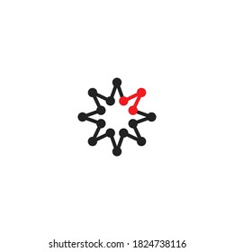 abstract medical digital logo with modern star icon, Vector. Minimal doctor tech logotype connect. Digital science laboratory mark. Abstract symbols from black and red circles. Chip connection sign