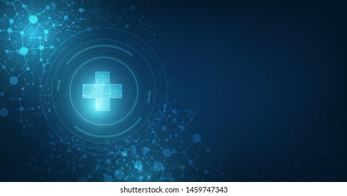 Abstract Medical Global Connectivity Suitable For Healthcare And Medical Topic On Dark Blue Color Background,vector Illustration