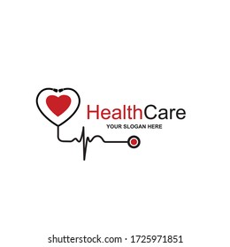 abstract medical halth care icon with stethoscope and heart isolated on white background