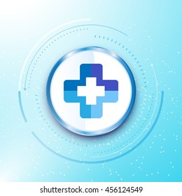 abstract medical health care hospital sign metallic circle button blue background innovation concept