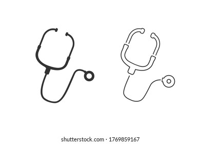 Abstract medical icon line set with stethoscope, vector illustration on white background