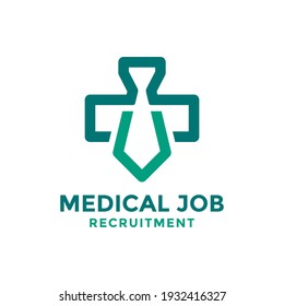 Abstract medical job recruitment logo design template. Monogram style of tie shape combined with medical cross.