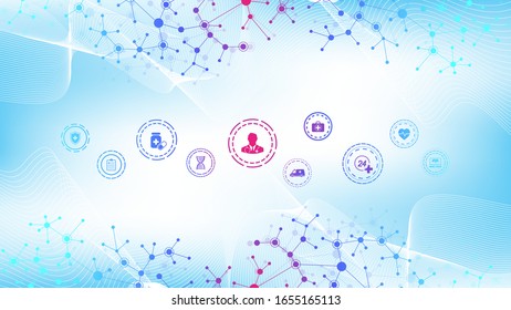 Abstract medical and science health care blue banner design template. Health care medicine concept. Medical innovation pharmaceutical tech banner. Wave flow. Vector illustration