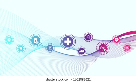 Abstract medical and science healthcare blue banner design template. Health care medicine concept. Medical innovation pharmaceutical tech banner. Wave flow. Vector illustration