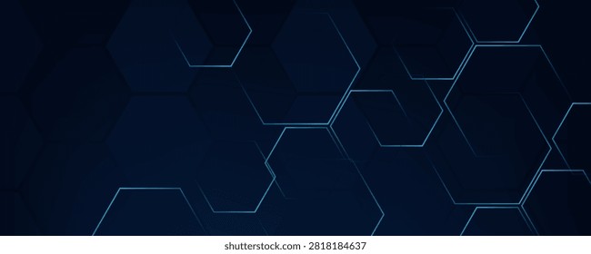 Abstract medical and science or technology background with hexagons geometric pattern. Dark blue digital hi tech vector design concept with light effect. 