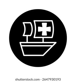 Abstract medical symbol displaying healthcare assistance, boat with cross icon in dark circle illustration graphic