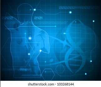 Abstract medicine background. Human back, spine and gene chain. Can be used in the medical, genetic, pharmaceutical, science industries. Beautiful blue color.