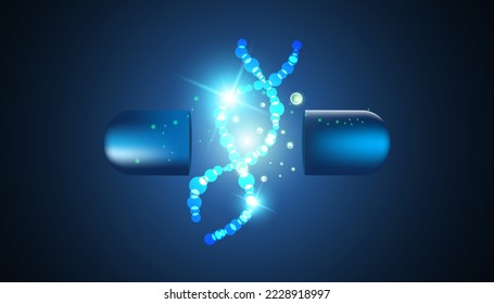 abstract medicine concept capsule DNA treatment modern technology medical on blue background