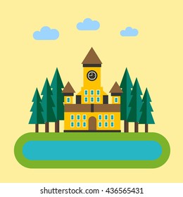 abstract medieval castle in the background.