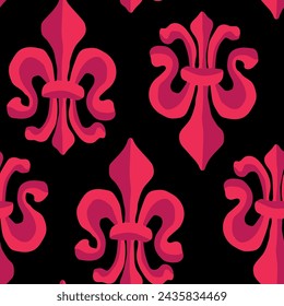 Abstract medieval castle Fleur De Lis seamless pattern, elegant noble house crest textile paper background