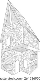 Abstract medieval house vector illustration, featuring decorative patterns and fantasy architecture elements for coloring and design.