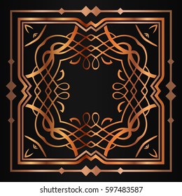 Abstract medieval ornamental brown on a dark background modern style pattern in a frame