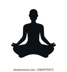 Abstract meditating bald man silhouette. Male sitting in lotus position. Vector illustration