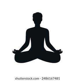 Abstract meditating man silhouette. Male sitting in lotus position. Vector illustration