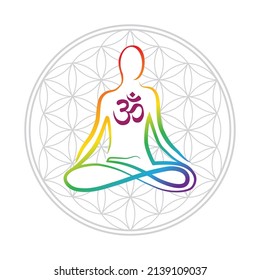 abstract meditative women with flower of life symbol, sacred geometry