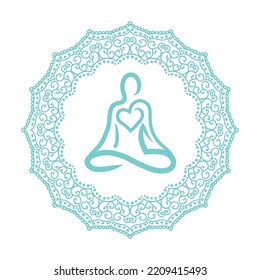 abstract meditative women inside mandala frame