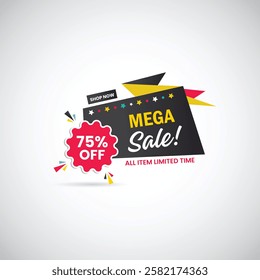 Abstract Mega Sale 75% Off All Item Limited Time Shop Now Banner Design. sale banner , big sale, Discount Promotion marketing poster design for web and Social banner Vector illustration.