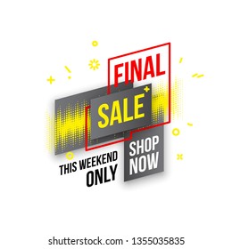Abstract mega sale flat badges geometric shapes set. Final sale banner isolated on white background. Yellow, red, green and black colors special offer banner set. Shop now web app, poster illustration