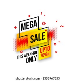 Abstract mega sale flat badges geometric shapes set. Final sale banner isolated on white background. Yellow, red, green and black colors special offer banner set. Shop now web app, poster illustration