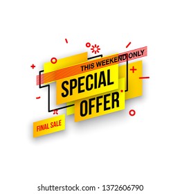 Abstract mega sale flat badges geometric shapes set. Final sale banner isolated on white background. Yellow, red, green and black colors special offer banner set. Shop now web app, poster illustration