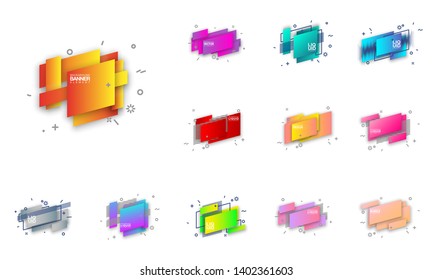 Abstract mega sale flat badges geometric shapes set. Final sale banner isolated on white background. Yellow, red, green and black colors special offer banner set. Shop now web app, poster illustration