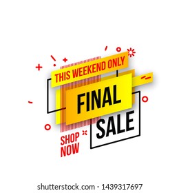 Abstract mega sale flat badges geometric shapes set. Final sale banner isolated on white background. Yellow, red, green and black colors special offer banner set. Shop now web app, poster illustration