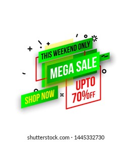 Abstract mega sale flat badges geometric shapes set. Final sale banner isolated on white background. Yellow, red, green and black colors special offer banner set. Shop now web app, poster illustration