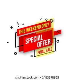 Abstract mega sale flat badges geometric shapes set. Final sale banner isolated on white background. Yellow, red, green and black colors special offer banner set. Shop now web app, poster illustration