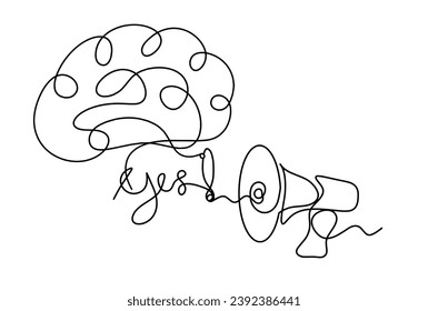 Abstract megaphone and brain as continuous lines drawing on white background. Vector