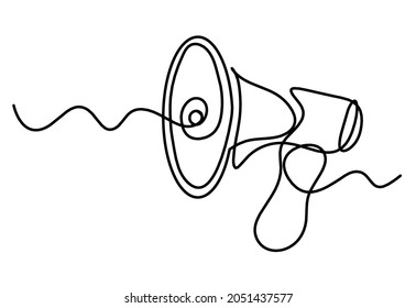 Abstract megaphone as continuous lines drawing on white background. Vector