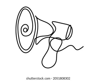 Abstract megaphone as continuous lines drawing on white background. Vector