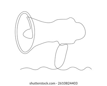 abstract megaphone, continuous single one line art hand drawing sketch logo