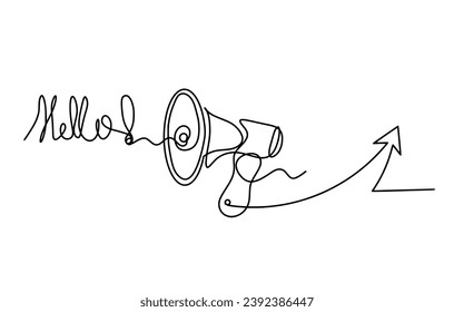 Abstract megaphone and direction as continuous lines drawing on white background. Vector