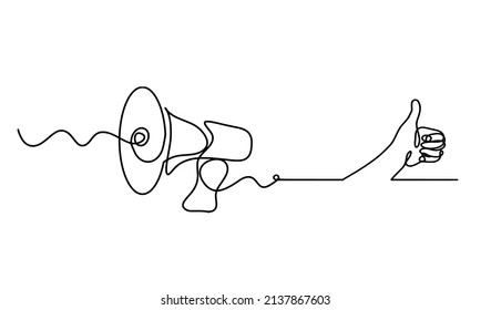 Abstract megaphone with hand as continuous lines drawing on white background. Vector