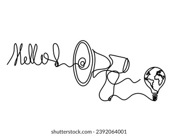 Abstract megaphone and light bulb as continuous lines drawing on white background. Vector