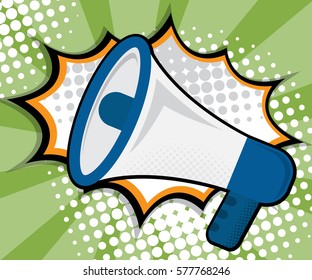 abstract megaphone pop art, comic book background vector illustration