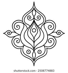 Um design de mehndi abstrato com pequenos motivos florais e de folhas que criam um padrão semelhante a labirinto.