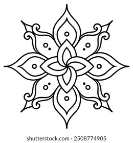 An abstract mehndi design with tiny floral and leaf motifs that create a maze-like pattern.